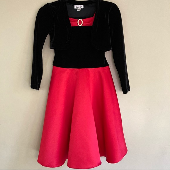 Special Occasion Red & Black velvet Dress sz 8 - Picture 2 of 9